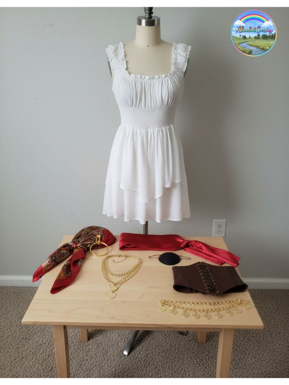 Pirate Costume Set Dress with Corset Belt Headscarf 8pc